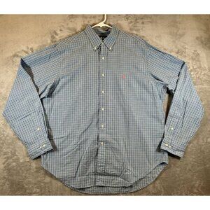 Ralph Lauren Classic Fit Shirt Mens XL Long Sleeve Plaid Blue Green‎ Pink Pony